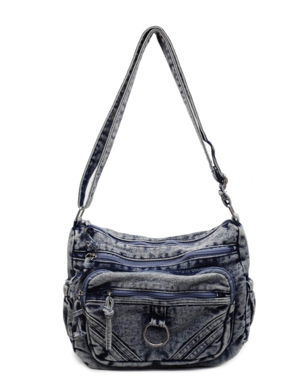Retro Denim Crossbody Bag for Women, Lightweight Multi-Pocket Tote, Adjustable